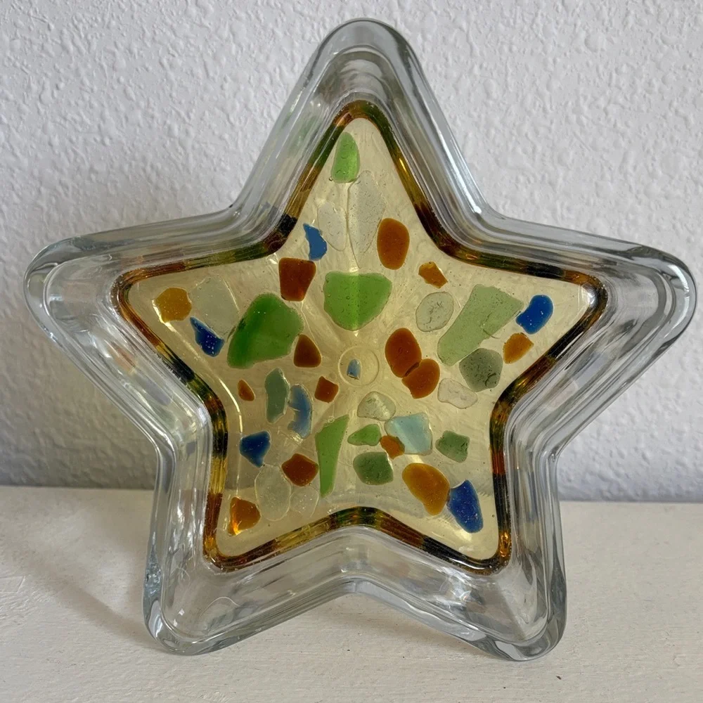 3/25$ 🎀 Sea Glass Star Glass Accent dish  with Colorful Mosaic